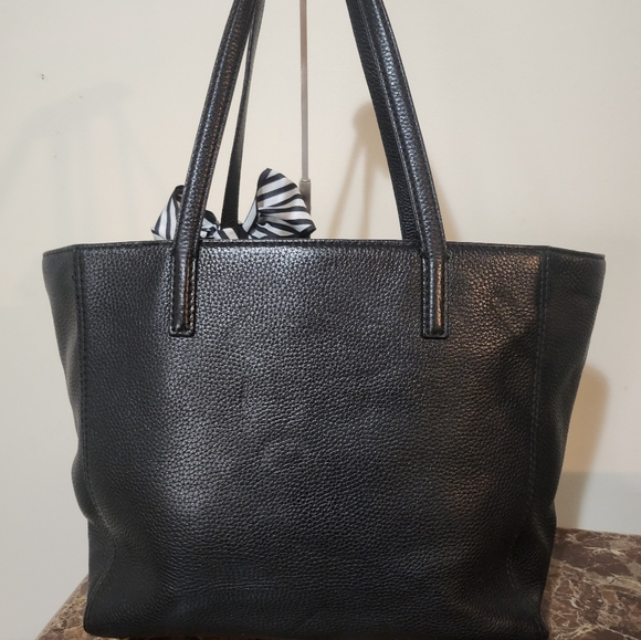 Kate Spade Black Pebble Leather Tote with Striped Bow GUC - Picture 10 of 16